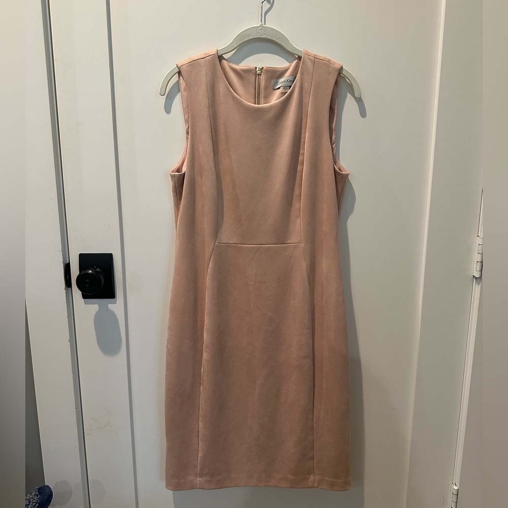 Calvin Klein Sleeveless Sheath Dress | Size 12 | Dusty Pink suede